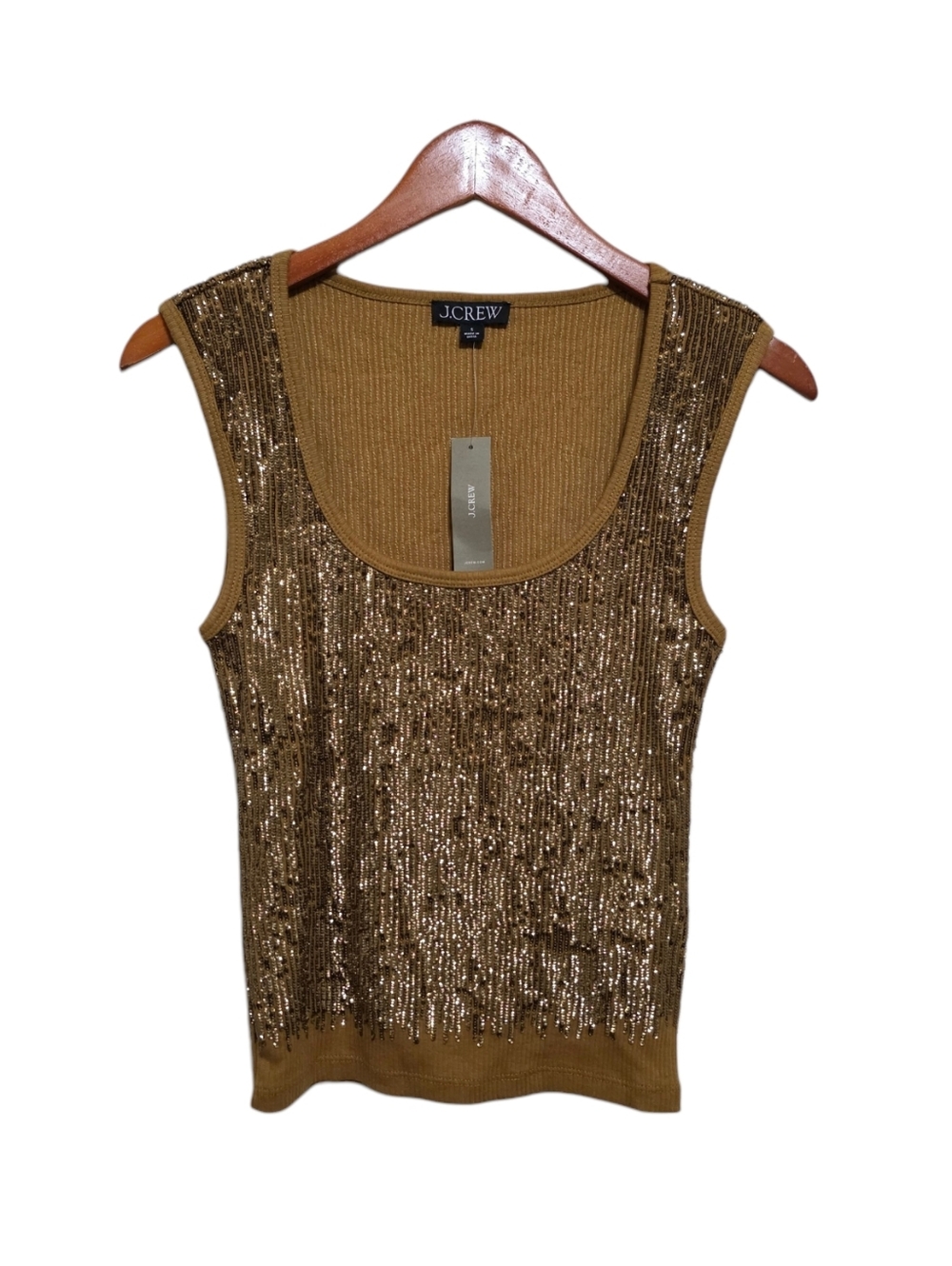 J. Crew Vintage Rib Sequin-Embellished Tank in Polished Brass Size Small
